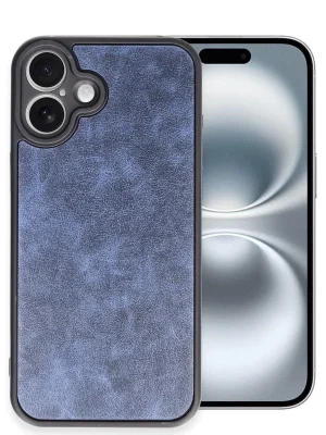 Newface iPhone 16 Plus Kılıf Aras Deri Kapak - Lacivert