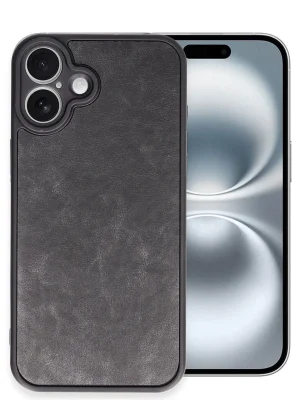 Newface iPhone 16 Plus Kılıf Aras Deri Kapak - Siyah
