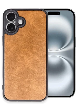 Newface iPhone 16 Plus Kılıf Aras Deri Kapak - Taba