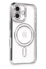 Newface iPhone 16 Plus Kılıf Joke Simli Magneticsafe Kılıf - Gri - Görsel 2