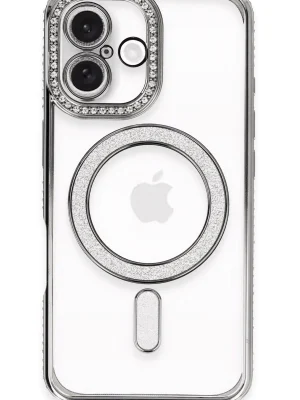 Newface iPhone 16 Plus Kılıf Joke Simli Magneticsafe Kılıf - Gri