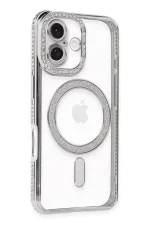 Newface iPhone 16 Plus Kılıf Joke Simli Magneticsafe Kılıf - Gümüş - Görsel 2