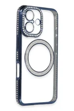 Newface iPhone 16 Plus Kılıf Joke Simli Magneticsafe Kılıf - Lacivert - Görsel 2