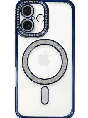 Newface iPhone 16 Plus Kılıf Joke Simli Magneticsafe Kılıf - Lacivert