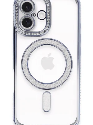 Newface iPhone 16 Plus Kılıf Joke Simli Magneticsafe Kılıf - Mavi