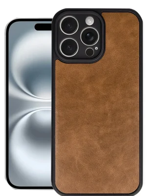 Newface iPhone 16 Pro Kılıf Aras Deri Kapak - Taba