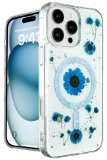 Newface iPhone 16 Pro Kılıf Daisy Simli Magsafe Kapak - Mavi