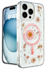 Newface iPhone 16 Pro Kılıf Daisy Simli Magsafe Kapak - Pembe