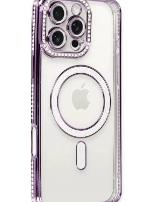 Newface iPhone 16 Pro Kılıf Joke Simli Magneticsafe Kılıf - Derin Mor