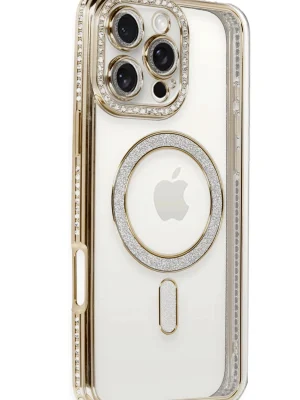 Newface iPhone 16 Pro Kılıf Joke Simli Magneticsafe Kılıf - Gold