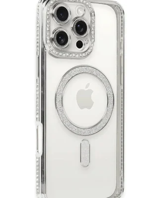 Newface iPhone 16 Pro Kılıf Joke Simli Magneticsafe Kılıf - Gümüş