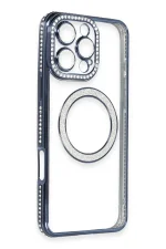 Newface iPhone 16 Pro Kılıf Joke Simli Magneticsafe Kılıf - Lacivert - Görsel 2