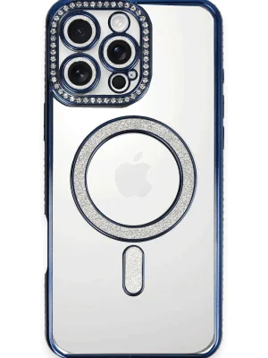 Newface iPhone 16 Pro Kılıf Joke Simli Magneticsafe Kılıf - Lacivert