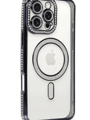 Newface iPhone 16 Pro Kılıf Joke Simli Magneticsafe Kılıf - Siyah