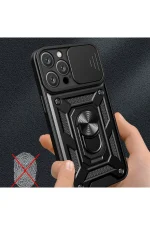 Newface iPhone 16 Pro Kılıf Pars Lens Yüzüklü Silikon - Kırmızı - Görsel 3