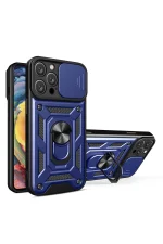 Newface iPhone 16 Pro Kılıf Pars Lens Yüzüklü Silikon - Lacivert