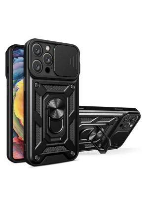 Newface iPhone 16 Pro Kılıf Pars Lens Yüzüklü Silikon - Siyah