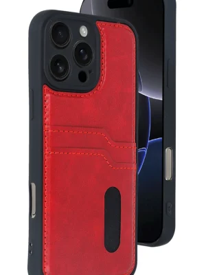 Newface iPhone 16 Pro Kılıf Sara Kartvizitli Deri Kılıf - Kırmızı