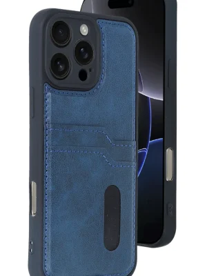Newface iPhone 16 Pro Kılıf Sara Kartvizitli Deri Kılıf - Lacivert