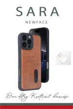 Newface iPhone 16 Pro Kılıf Sara Kartvizitli Deri Kılıf - Siyah - Görsel 3