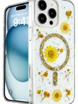 Newface iPhone 16 Pro Max Kılıf Daisy Simli Magsafe Kapak - Gold