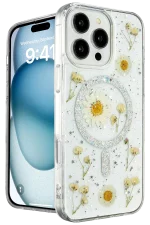 Newface iPhone 16 Pro Max Kılıf Daisy Simli Magsafe Kapak - Gümüş