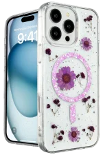 Newface iPhone 16 Pro Max Kılıf Daisy Simli Magsafe Kapak - Mor