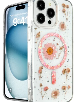 Newface iPhone 16 Pro Max Kılıf Daisy Simli Magsafe Kapak - Pembe