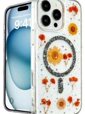 Newface iPhone 16 Pro Max Kılıf Daisy Simli Magsafe Kapak - Siyah