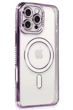 Newface iPhone 16 Pro Max Kılıf Joke Simli Magneticsafe Kılıf - Derin Mor