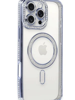 Newface iPhone 16 Pro Max Kılıf Joke Simli Magneticsafe Kılıf - Mavi