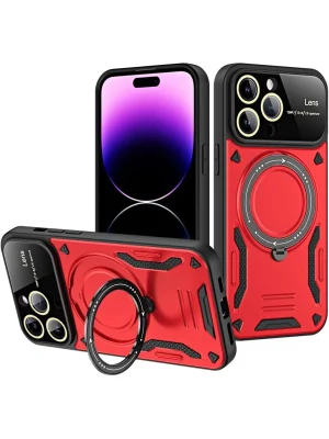 Newface iPhone 16 Pro Max Kılıf Joy Lens Standlı Kapak - Kırmızı