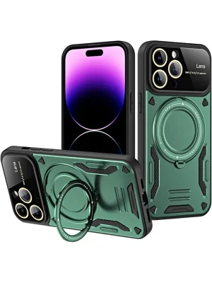 Newface iPhone 16 Pro Max Kılıf Joy Lens Standlı Kapak - Koyu Yeşil