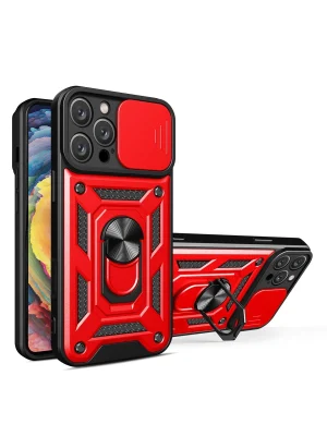 Newface iPhone 16 Pro Max Kılıf Pars Lens Yüzüklü Silikon - Kırmızı