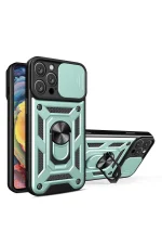 Newface iPhone 16 Pro Max Kılıf Pars Lens Yüzüklü Silikon - Yeşil