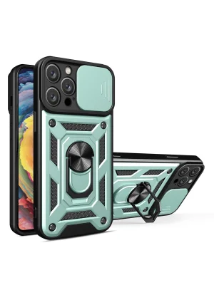 Newface iPhone 16 Pro Max Kılıf Pars Lens Yüzüklü Silikon - Yeşil