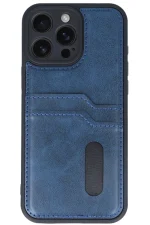 Newface iPhone 16 Pro Max Kılıf Sara Kartvizitli Deri Kılıf - Lacivert - Görsel 2