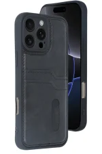 Newface iPhone 16 Pro Max Kılıf Sara Kartvizitli Deri Kılıf - Siyah