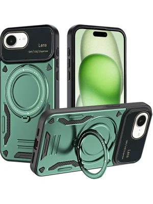 Newface iPhone 16E Kılıf Joy Lens Standlı Kapak - Koyu Yeşil