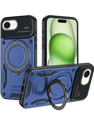 Newface iPhone 16E Kılıf Joy Lens Standlı Kapak - Lacivert