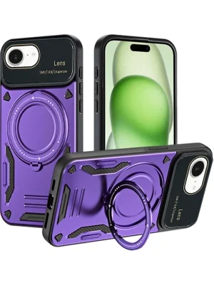 Newface iPhone 16E Kılıf Joy Lens Standlı Kapak - Mor