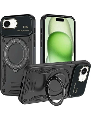 Newface iPhone 16E Kılıf Joy Lens Standlı Kapak - Siyah