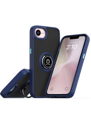 Newface iPhone 16E Kılıf Montreal Yüzüklü Silikon Kapak - Lacivert