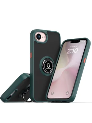 Newface iPhone 16E Kılıf Montreal Yüzüklü Silikon Kapak - Yeşil