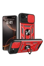 Newface iPhone 16E Kılıf Pars Lens Yüzüklü Silikon - Kırmızı