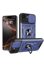 Newface iPhone 16E Kılıf Pars Lens Yüzüklü Silikon - Lacivert