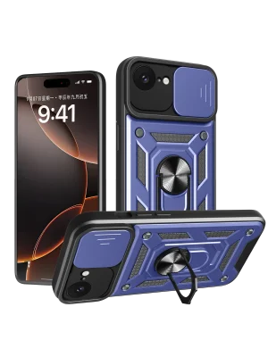 Newface iPhone 16E Kılıf Pars Lens Yüzüklü Silikon - Lacivert