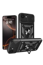 Newface iPhone 16E Kılıf Pars Lens Yüzüklü Silikon - Siyah