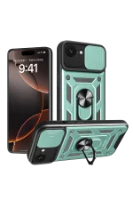 Newface iPhone 16E Kılıf Pars Lens Yüzüklü Silikon - Yeşil