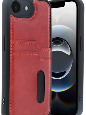 Newface iPhone 16E Kılıf Sara Kartvizitli Deri Kılıf - Kırmızı